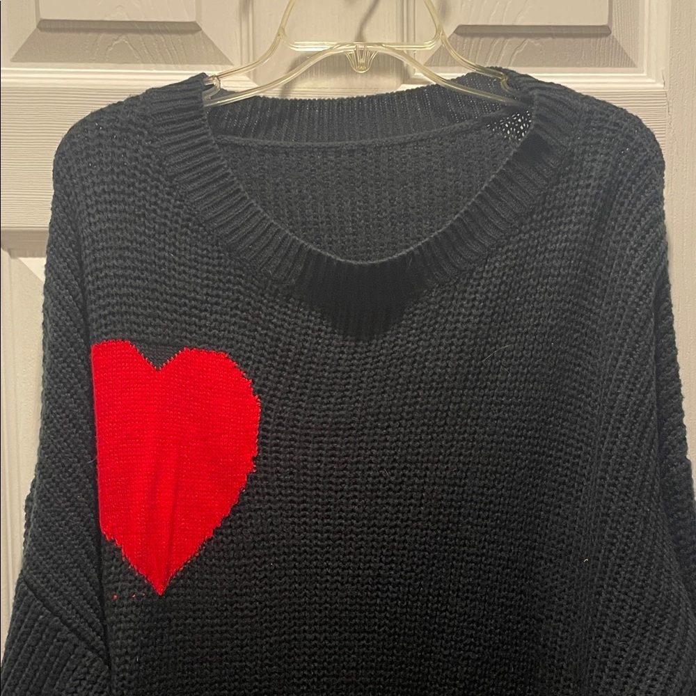 SHEIN Black Sweater with Bold Red Hearts - Picture 3 of 7